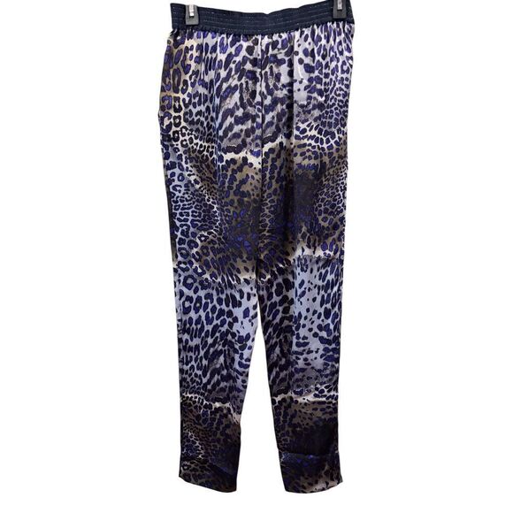 Of Two Minds 100% Silk Pant in Purple & Tan Leopard Print NWT Size Petite - Picture 2 of 4